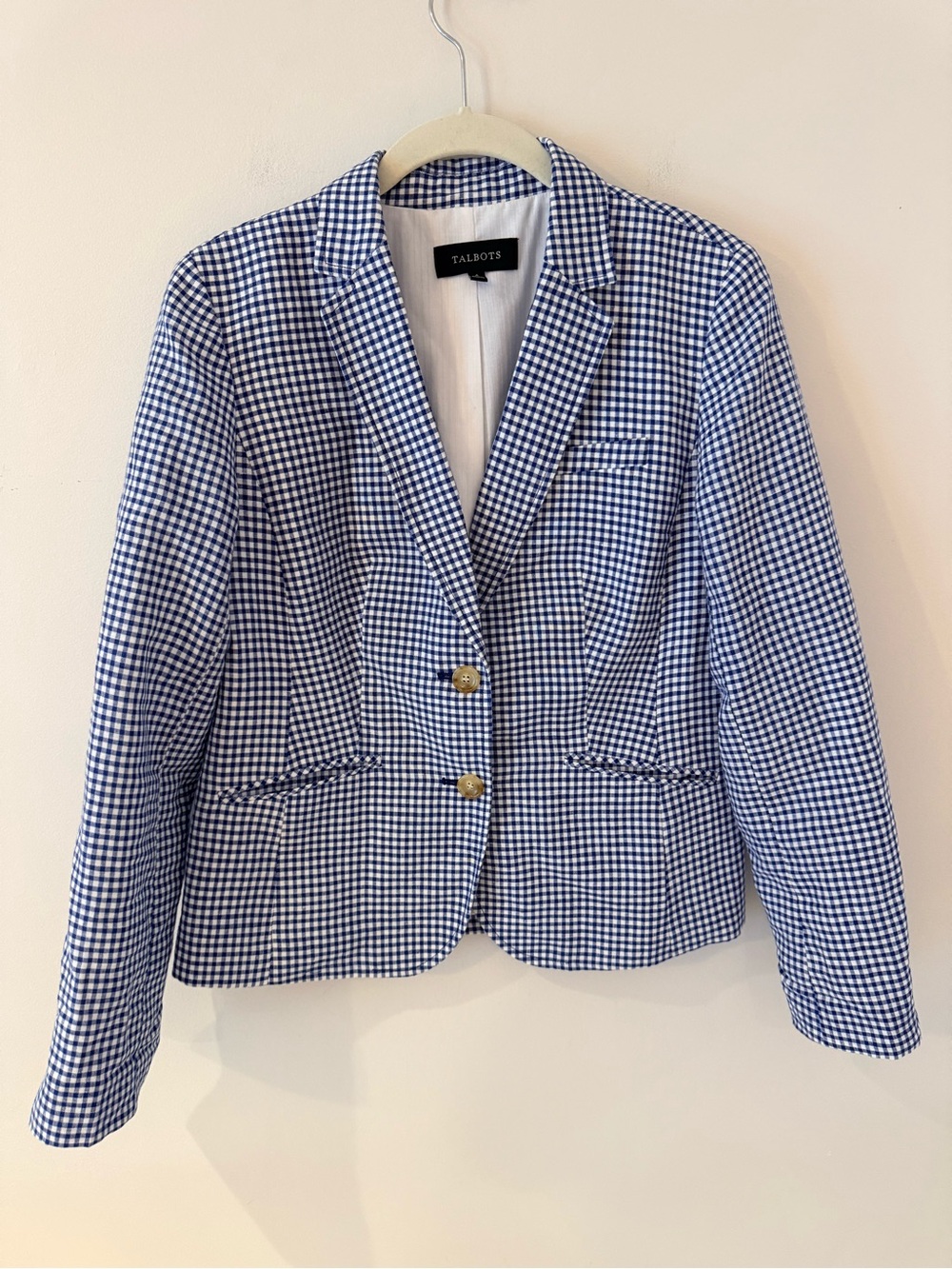 Talbots Blue Gingham Blazer - Tailored Women's Jacket. Size 4. Linen Blend.
